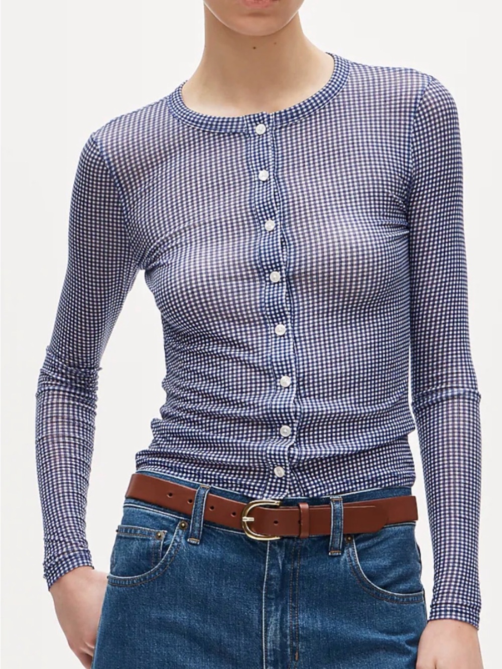 J. Crew Stretch Lyocell-Blend Gingham Long-Sleeve Button-Front Top